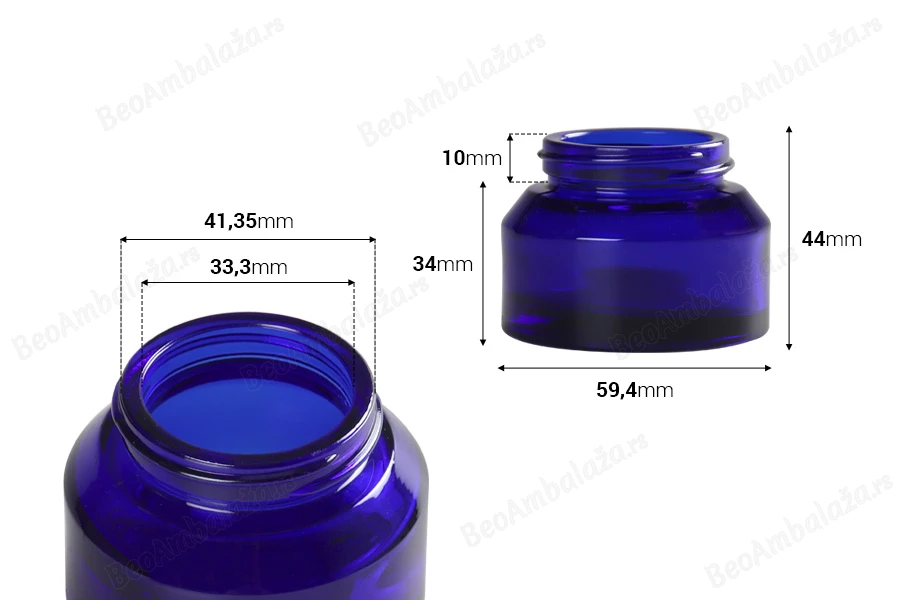 Staklena plava teglica 50mL za kreme - bez zatvarača-dimenzije_slike