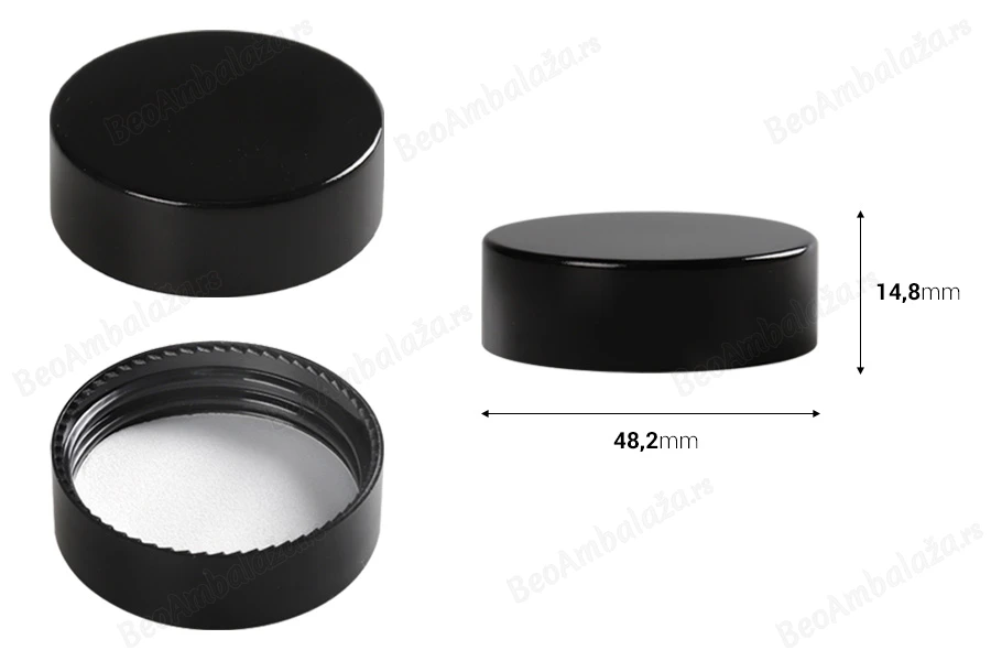 Crni plastični zatvarač sa unutrašnjom zaptivkom, za teglice od 50mL-dimenzije_slike