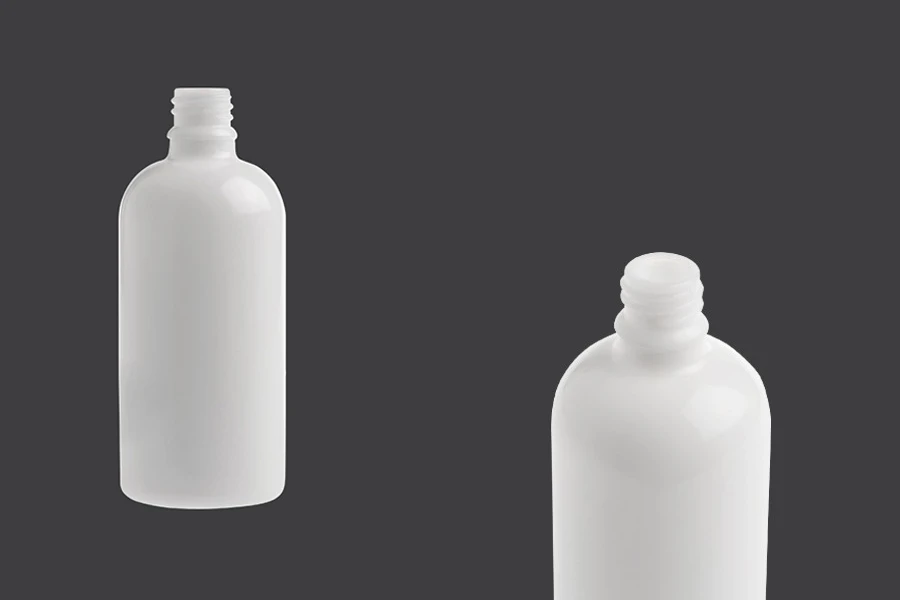 Bela staklena bočica za etarska ulja 100mL, sa grlom PP18 - bez zatvarača Bela staklena bočica za etarska ulja 100mL, sa grlom PP18 - bez zatvarača