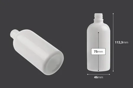 Bela staklena bočica za etarska ulja 100mL, sa grlom PP18 - bez zatvarača-2