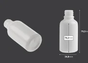 Bela staklena bočica za etarska ulja 30mL, sa grlom PP18 - bez zatvarača-dimenzije_slike