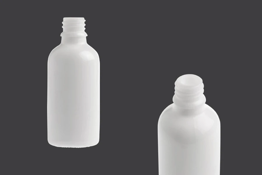 Bela staklena bočica za etarska ulja 50mL, sa grlom PP18 - bez zatvarača Bela staklena bočica za etarska ulja 50mL, sa grlom PP18 - bez zatvarača