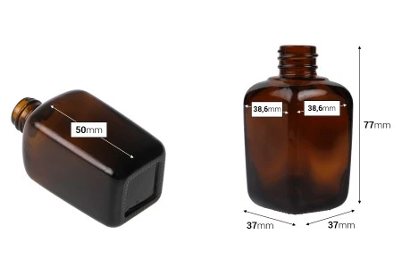 Staklena karamel bočica za etarska ulja 50mL, sa grlom PP18-2