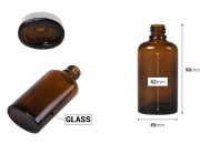 Staklena ovalna bočica 50mL za etarska ulja u braon boji, sa grlom PP18-dimenzije_slike