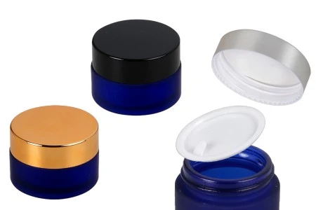 Teglica od plavog peskiranog stakla sa međupoklopcem i plastičnim zatvaračem 20mL-1