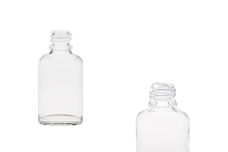 Staklena ovalna providna bočica za etarska ulja 20mL, sa grlom PP18-1