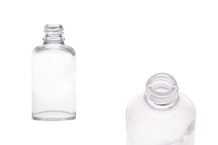 Staklena ovalna providna bočica za etarska ulja 30mL, sa grlom PP18-1