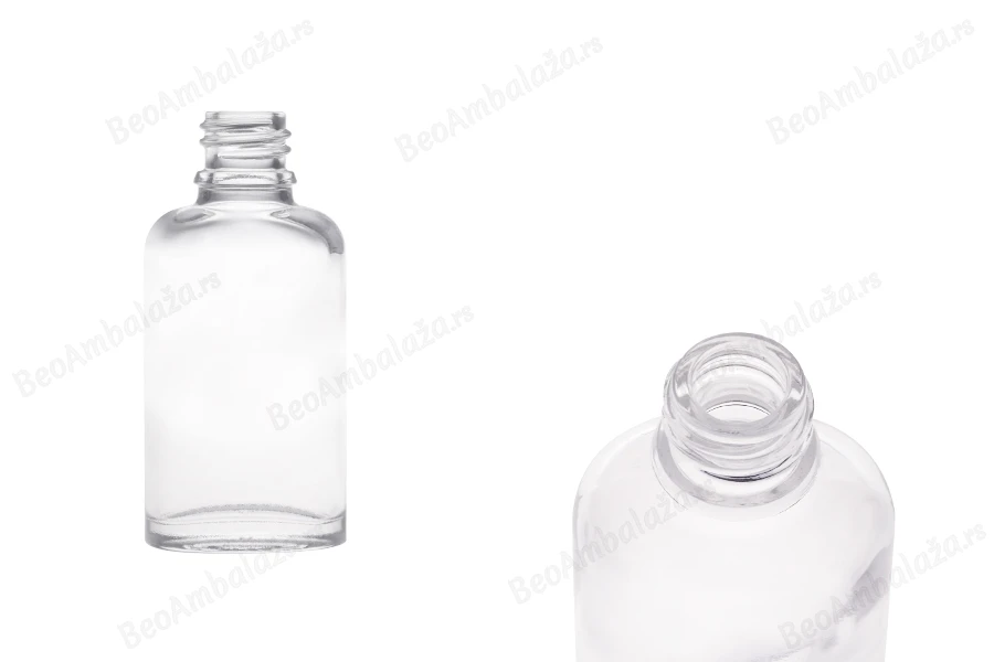 Staklena ovalna providna bočica za etarska ulja 30mL, sa grlom PP18-slika_proizvoda