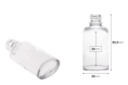 Staklena ovalna providna bočica za etarska ulja 30mL, sa grlom PP18-2