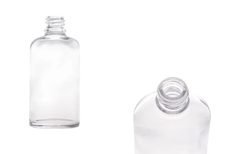 Staklena ovalna providna bočica za etarska ulja 50mL, sa grlom PP18-1