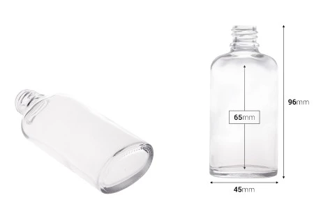 Staklena ovalna providna bočica za etarska ulja 50mL, sa grlom PP18-2
