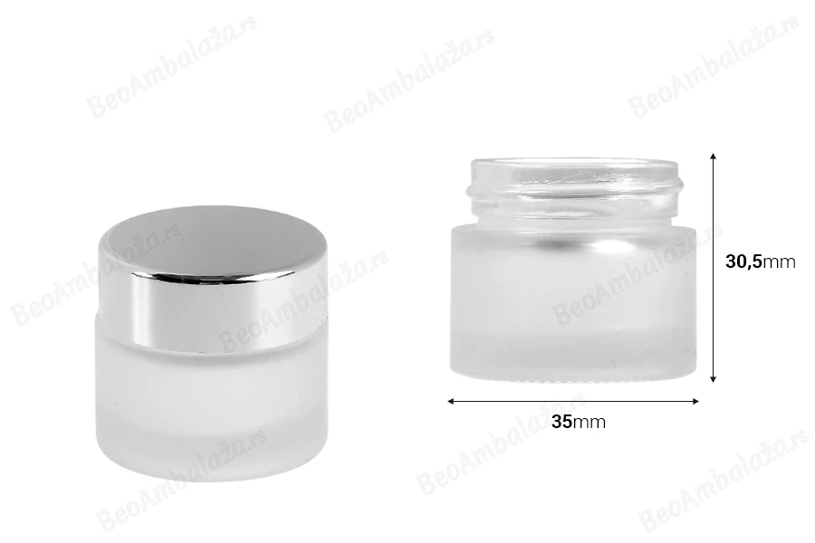 Staklena peskirana providna teglica 10mL za kreme - bez zatvarača-dimenzije_slike