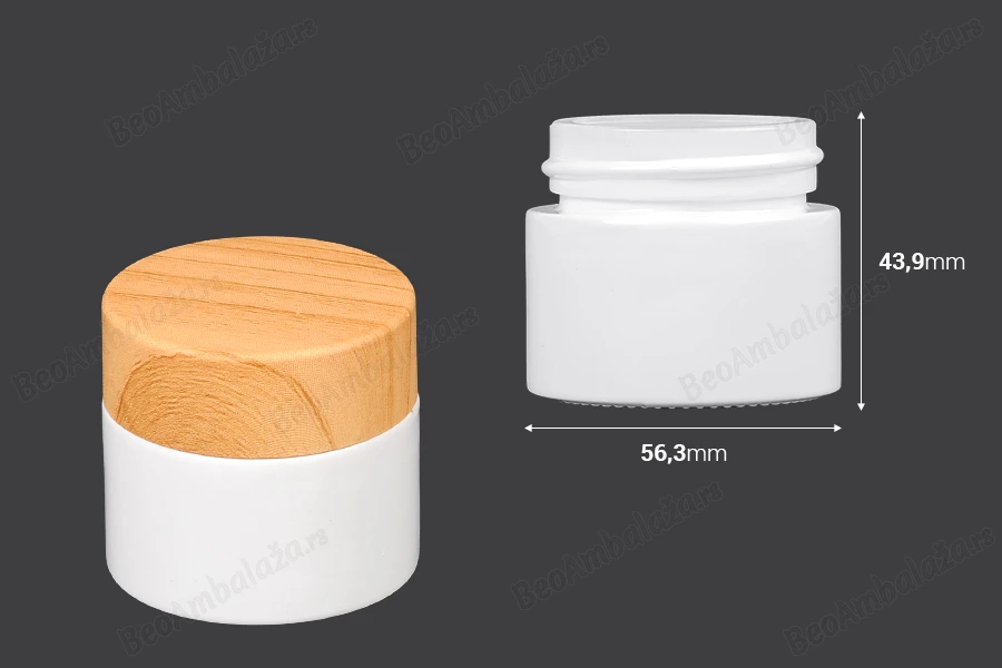 Staklena teglica za kreme 50mL u beloj boji - bez zatvarača-dimenzije_slike
