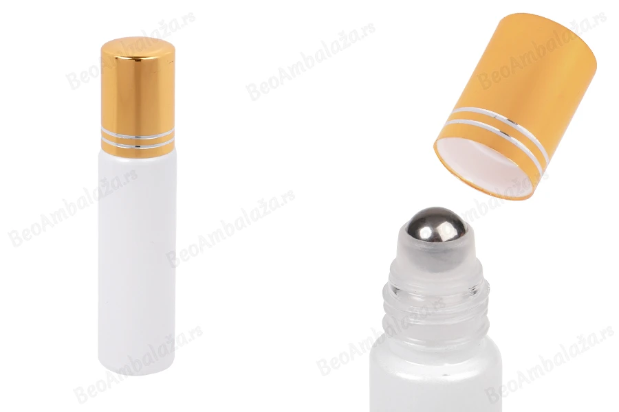 Staklena bela roll-on bočica 10mL sa metalnom kuglicom-slika_proizvoda