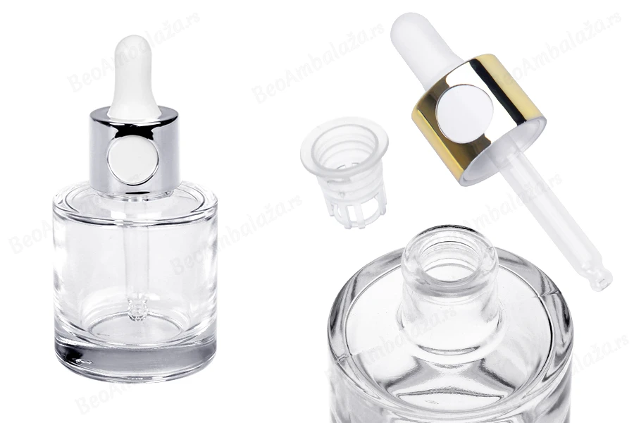 Staklena bočica 30mL sa zlatnom ili srebrnom pipetom na klik i drenažnim elementom-slika_proizvoda
