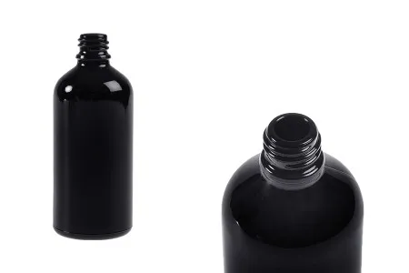Staklena crna bočica za etarska ulja 100mL, sa grlom PP18-1