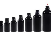 Staklena crna bočica za etarska ulja 100mL, sa grlom PP18