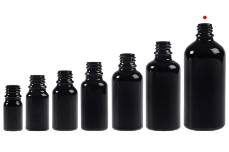 Staklena crna bočica za etarska ulja 100mL, sa grlom PP18-7