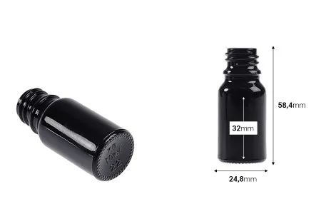 Staklena crna bočica za etarska ulja 10mL, sa grlom PP18-2