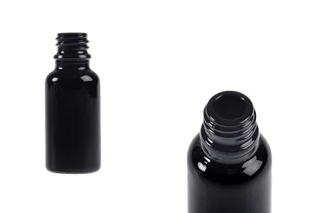 Staklena crna bočica za etarska ulja 20mL, sa grlom PP18-1