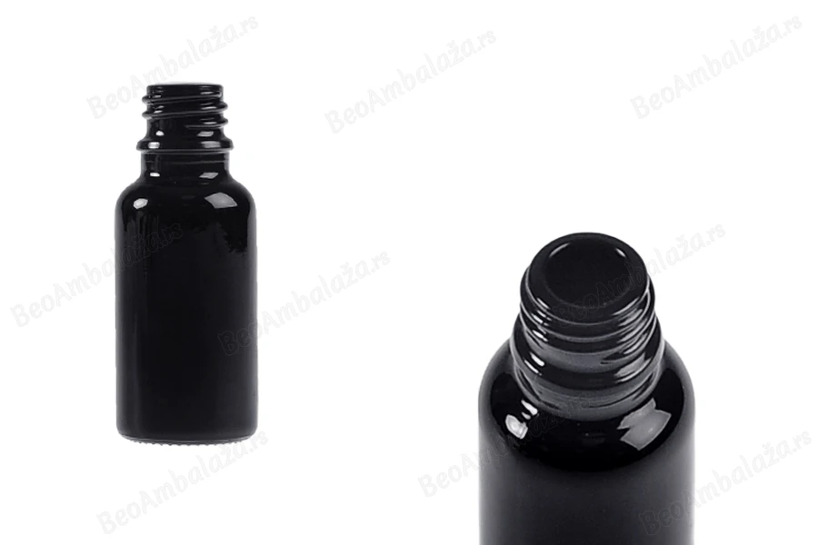 Staklena crna bočica za etarska ulja 20mL, sa grlom PP18-slika_proizvoda