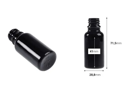 Staklena crna bočica za etarska ulja 20mL, sa grlom PP18-2