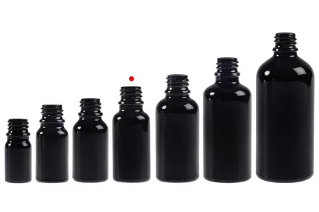 Staklena crna bočica za etarska ulja 20mL, sa grlom PP18-5