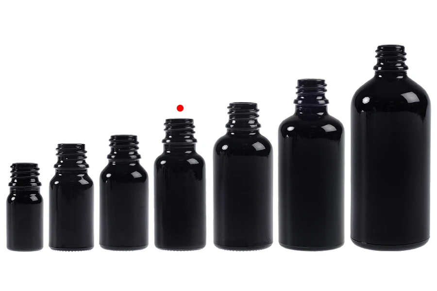 Staklena crna bočica za etarska ulja 20mL, sa grlom PP18-grupa_slika