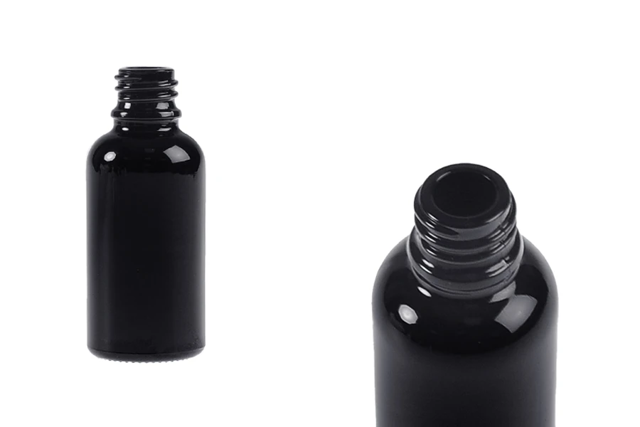 Staklena crna bočica za etarska ulja 30mL, sa grlom PP18-slika_proizvoda