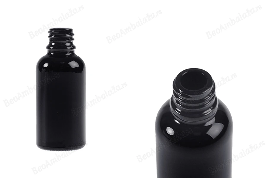 Staklena crna bočica za etarska ulja 30mL, sa grlom PP18-slika_proizvoda