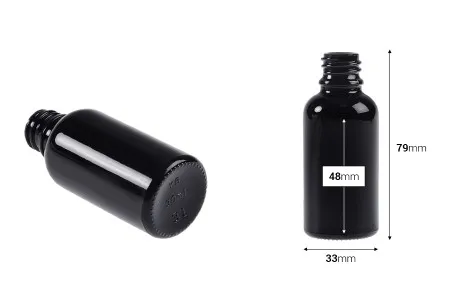 Staklena crna bočica za etarska ulja 30mL, sa grlom PP18-2