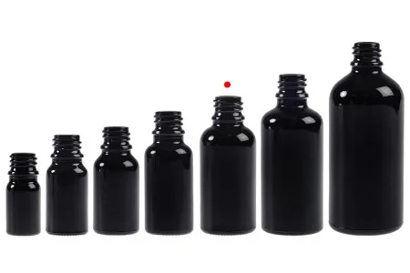 Staklena crna bočica za etarska ulja 30mL, sa grlom PP18-5