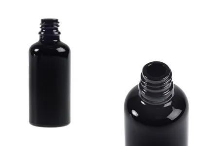 Staklena crna bočica za etarska ulja 50mL, sa grlom PP18-1