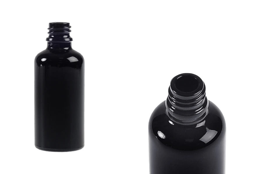 Staklena crna bočica za etarska ulja 50mL, sa grlom PP18 Staklena crna bočica za etarska ulja 50mL, sa grlom PP18