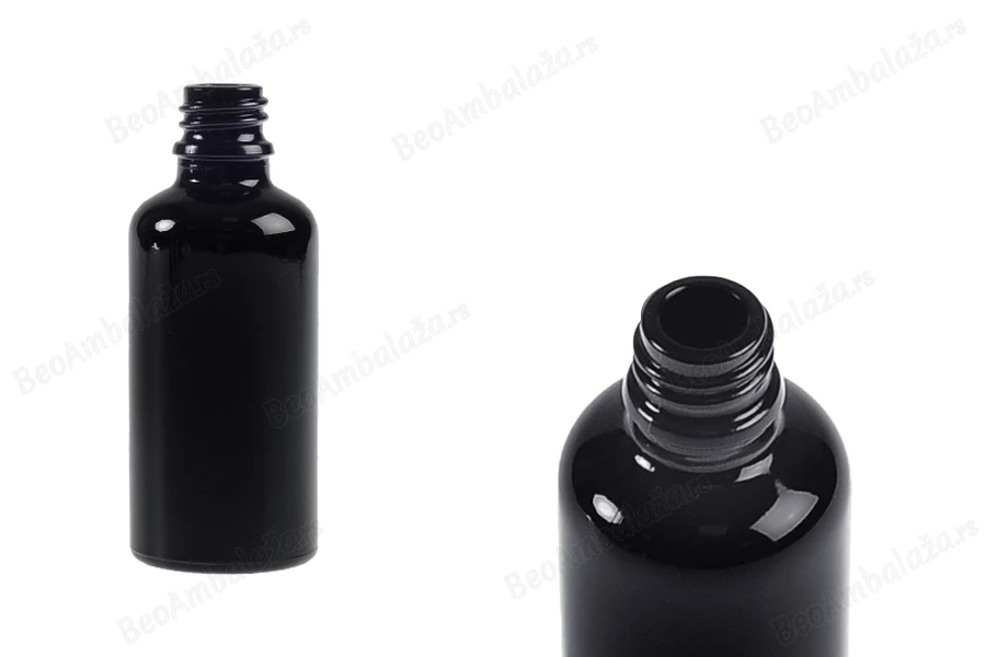 Staklena crna bočica za etarska ulja 50mL, sa grlom PP18-slika_proizvoda