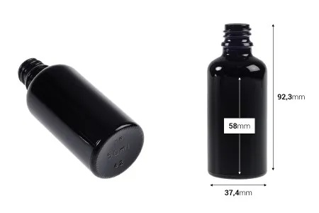 Staklena crna bočica za etarska ulja 50mL, sa grlom PP18-2