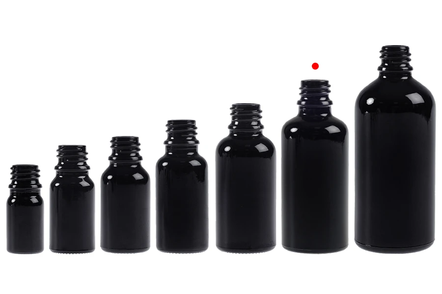 Staklena crna bočica za etarska ulja 50mL, sa grlom PP18 Staklena crna bočica za etarska ulja 50mL, sa grlom PP18