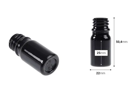 Staklena crna bočica za etarska ulja 5mL, sa grlom PP18-2