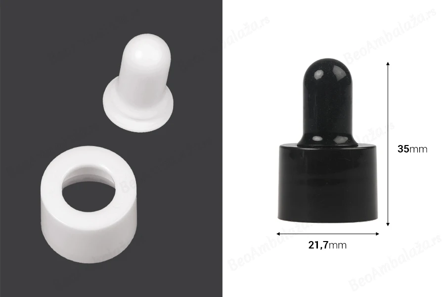 Set - prsten plastični i gumica za pipete za prečnik grla bočica PP18-dimenzije_slike