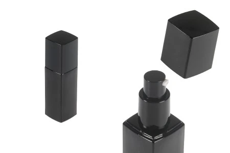 Staklena bočica 40 ml luksuzna u crnoj boji sa pumpicom za kremu i poklopcem-1