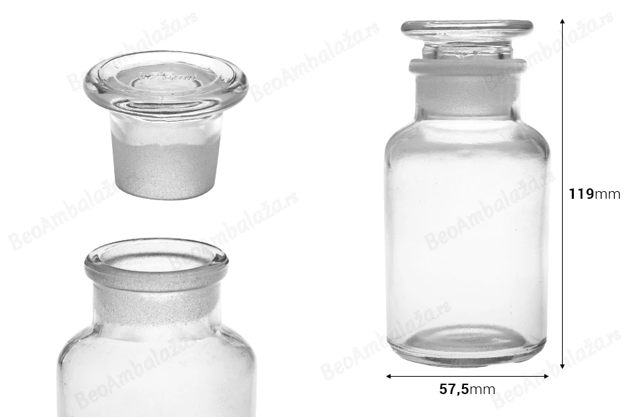 Farmaceutska bočica 125 ml providna sa staklenim poklopcem-dimenzije_slike