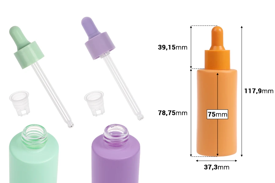 Staklena bočica od 50mL sa pipetom u MAT pastelnim bojama