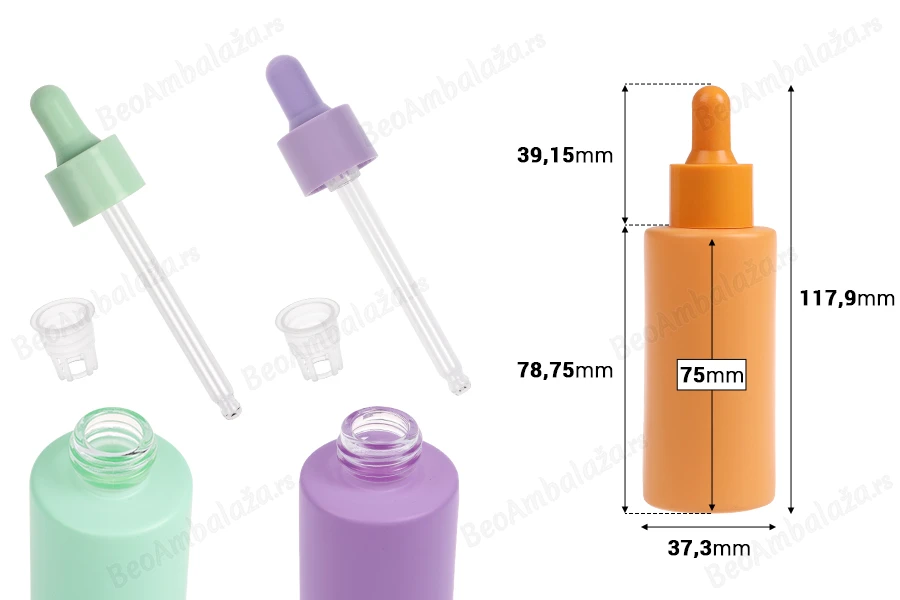 Staklena bočica od 50mL sa pipetom u MAT pastelnim bojama-dimenzije_slike