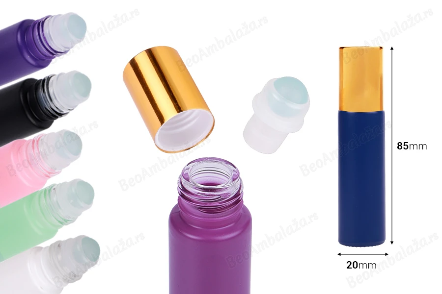 Staklena roll-on bočica 10mL sa staklenom kuglicom, u raznim MAT bojama-dimenzije_slike