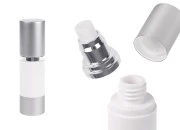 Airless flašica za kremu 30mL sa belim telom i aluminijumskim zatvaračem i osnovom u srebrnoj boji Airless flašica za kremu 30mL sa belim telom i aluminijumskim zatvaračem i osnovom u srebrnoj boji