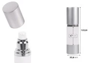 Airless flašica za kremu 30mL sa belim telom i aluminijumskim zatvaračem i osnovom u srebrnoj boji Airless flašica za kremu 30mL sa belim telom i aluminijumskim zatvaračem i osnovom u srebrnoj boji