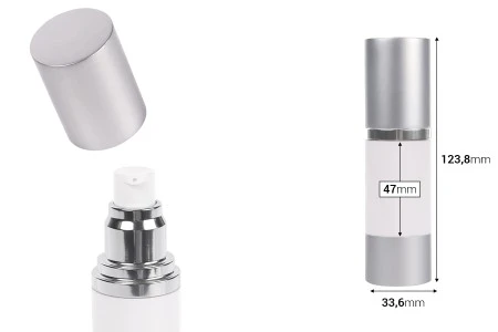 Airless flašica za kremu 30mL sa belim telom i aluminijumskim zatvaračem i osnovom u srebrnoj boji-2