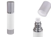 Airless flašica za kremu 50mL sa belim telom i aluminijumskim zatvaračem i osnovom u srebrnoj boji Airless flašica za kremu 50mL sa belim telom i aluminijumskim zatvaračem i osnovom u srebrnoj boji