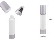Airless flašica za kremu 50mL sa belim telom i aluminijumskim zatvaračem i osnovom u srebrnoj boji Airless flašica za kremu 50mL sa belim telom i aluminijumskim zatvaračem i osnovom u srebrnoj boji