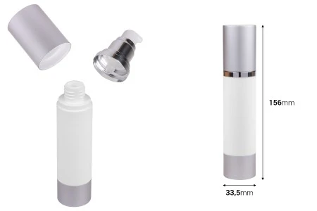 Airless flašica za kremu 50mL sa belim telom i aluminijumskim zatvaračem i osnovom u srebrnoj boji-2